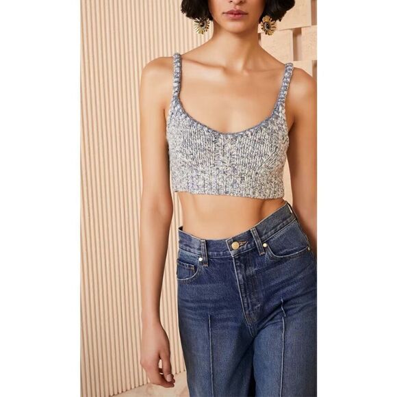 NWT Ulla Johnson Marled Wool Blend Crochet Knit Cropped Lia Top Slate Gray Small - Picture 11 of 11